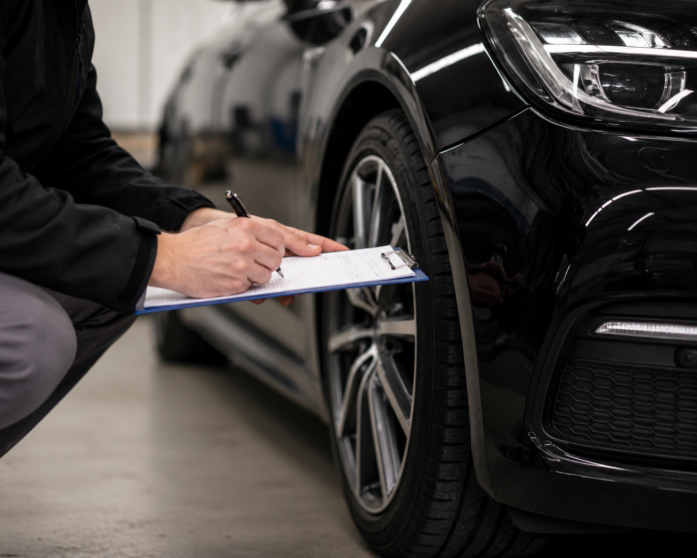 Erfassung der Schadensdetails vor dem Fahrzeug
