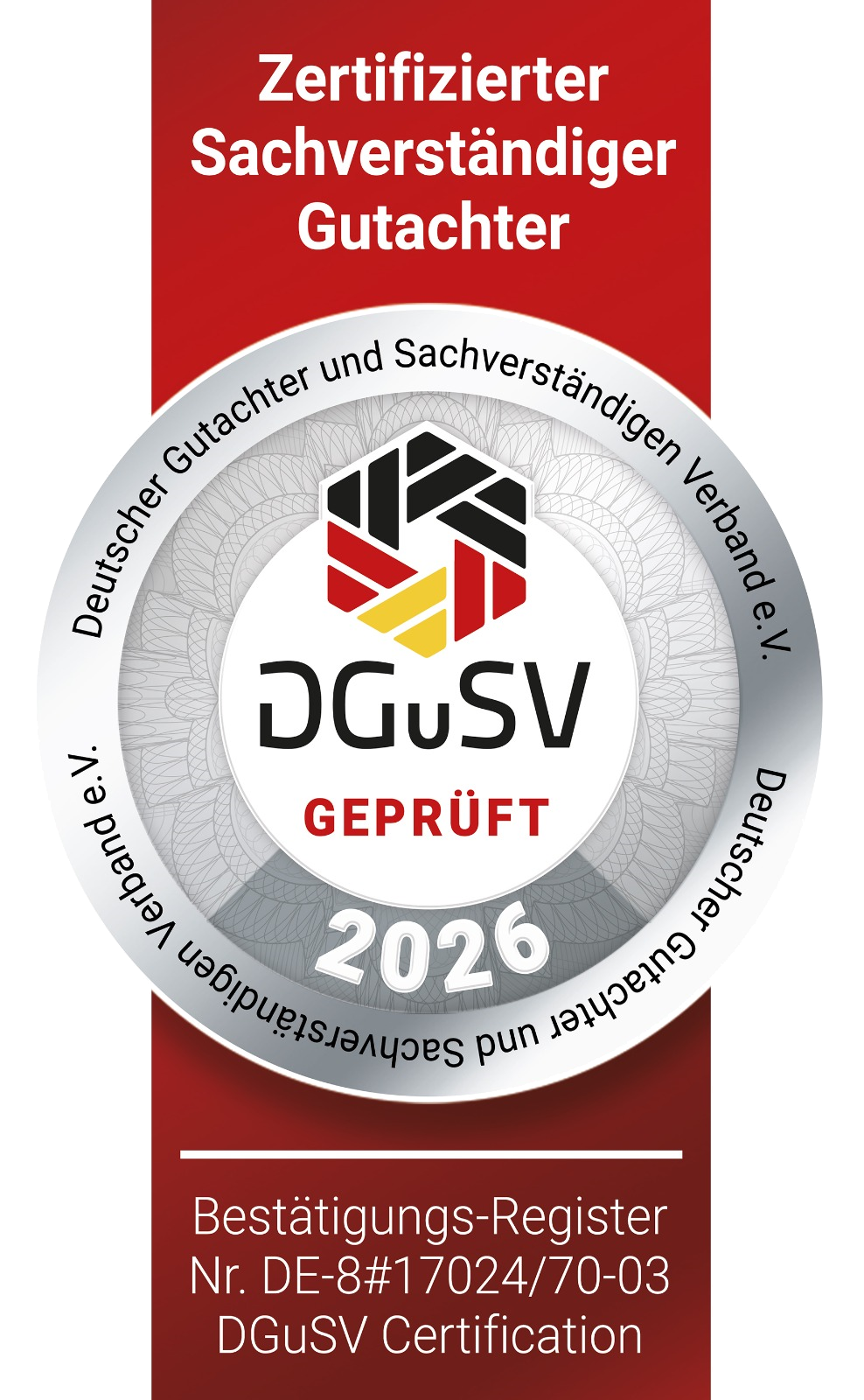 DGuSV Prüfsiegel 2026 — Zertifizierter Sachverständiger Gutachter